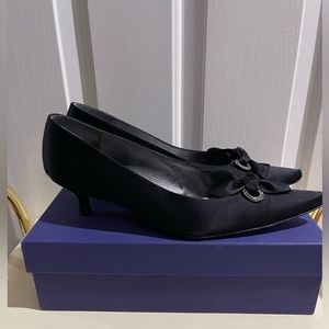 STUART WEITZMAN AUTH Women's Black Satin Lazo Bow Accents Pumps Size 10